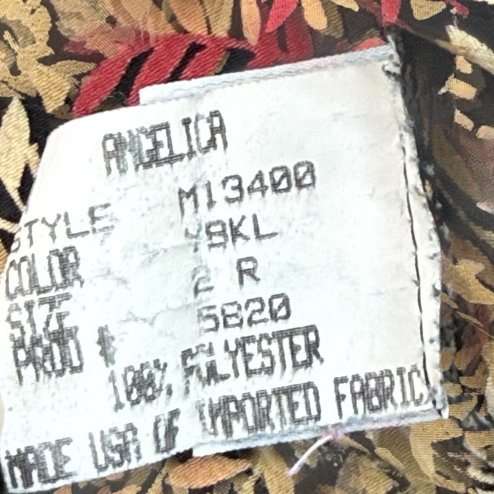 Angelica Vintage 1994 Rayon Blouse Leaf Print USA Made Black Women Sz 2 Career - Picture 6 of 10